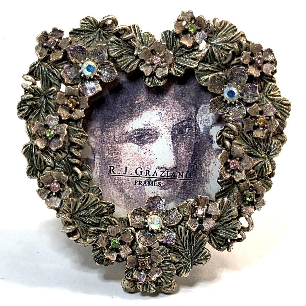 RJ Graziano Jeweled Picture Frame Ornate Floral Rhinestone Silver Gem Vintage
